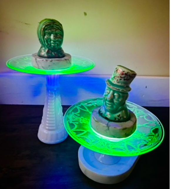 A close up shot of a ceramic mushroom incense burner